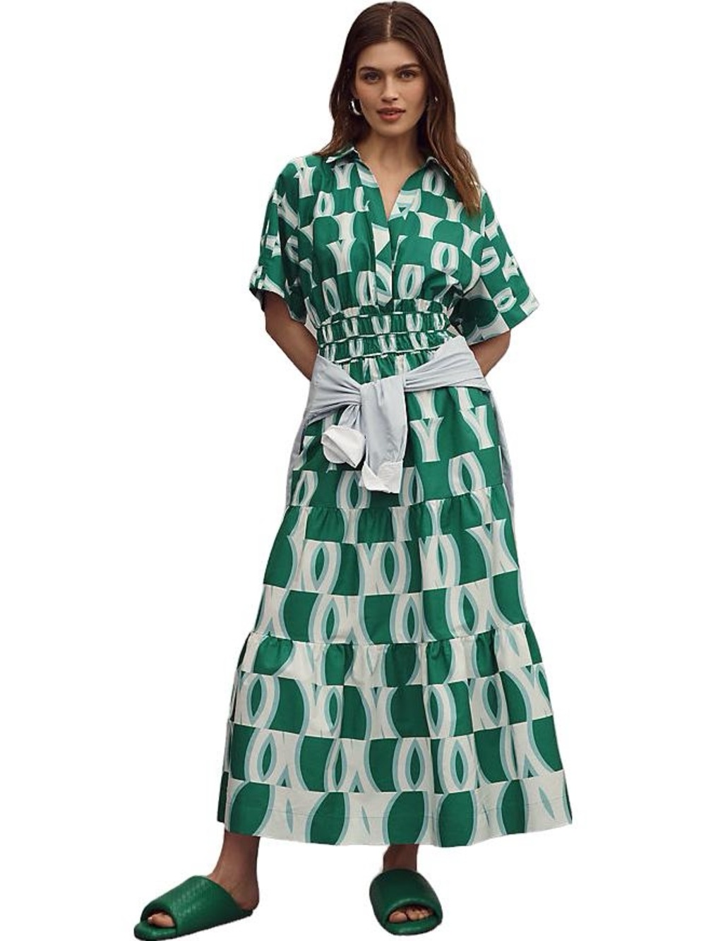 NWT Anthropologie The Somerset Maxi Dress: Shirt Dress Edition in Green Pattern